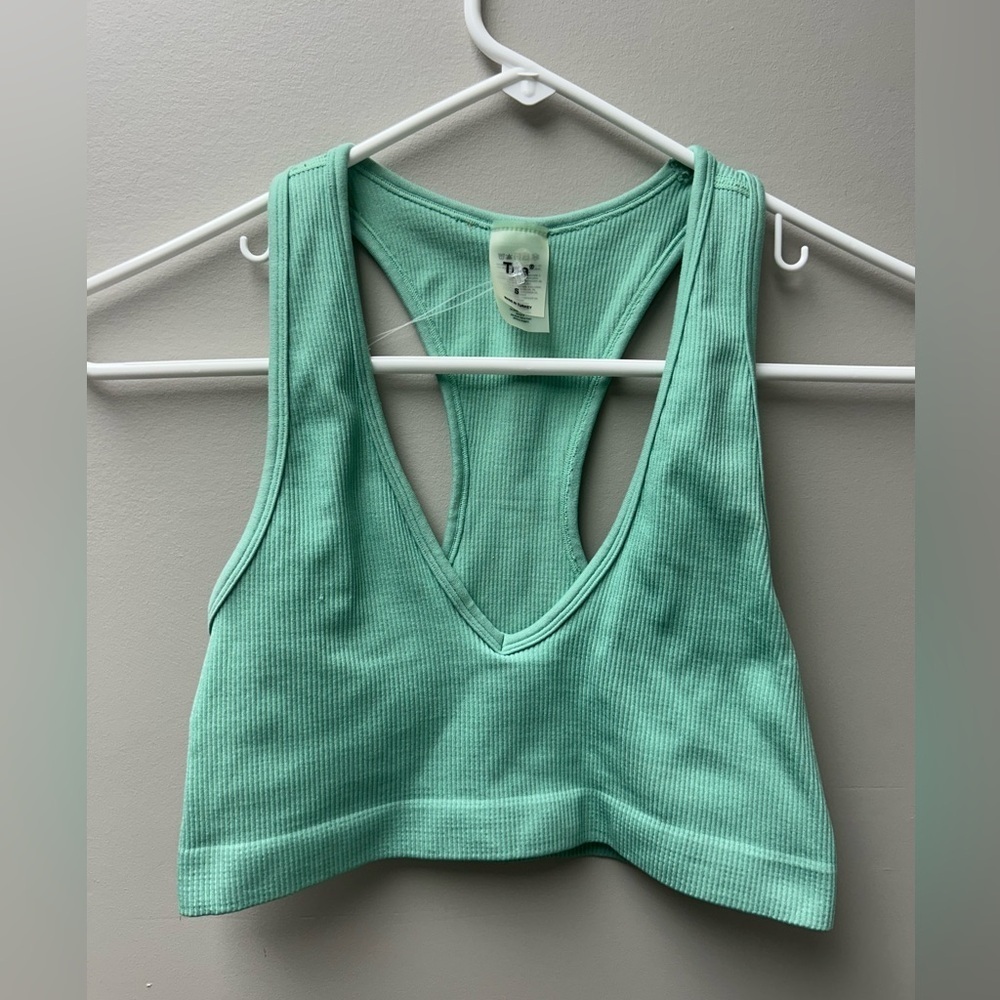 TNA Mint Green Ribbed V-Neck Tank Top